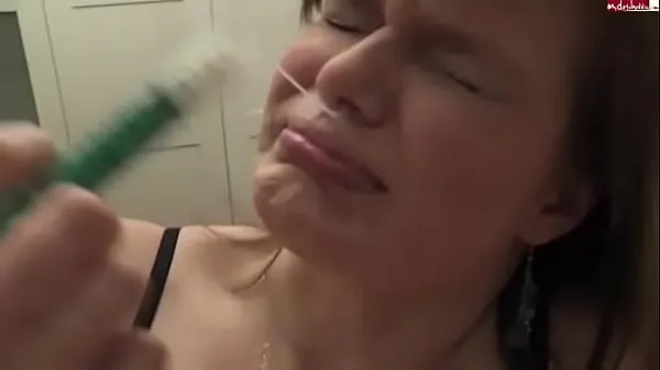 New Girl injects cum up her nose with syringe [no sound total Tube