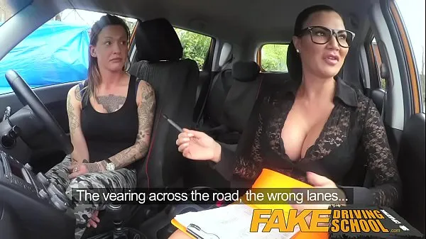 Nova Fake Driving School Sexy strap on fun for new busty driver skupaj Tube