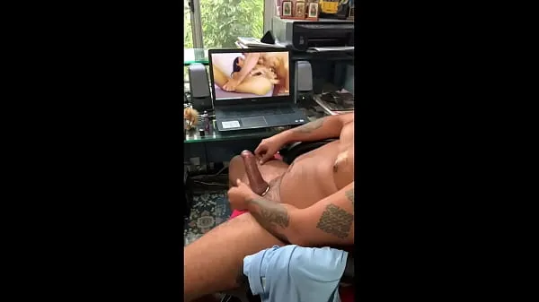 Watching porn while edging my cock with big cumshot أنبوب إجمالي جديد