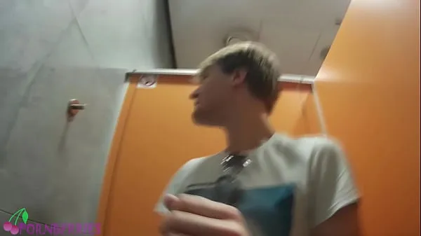 New College friends having gay fun in public toilet total Tube